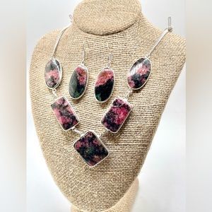 Rhodonite Necklace & Earrings Set